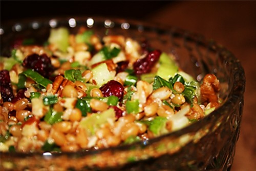 Post image for WHEAT BERRY SALAD WITH PECANS AND CRAISINS